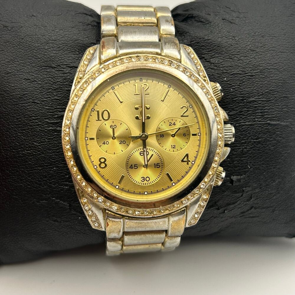 Women's Two Tone Gold Silver Crystal Bezel Chronograph Dial Watch Working
